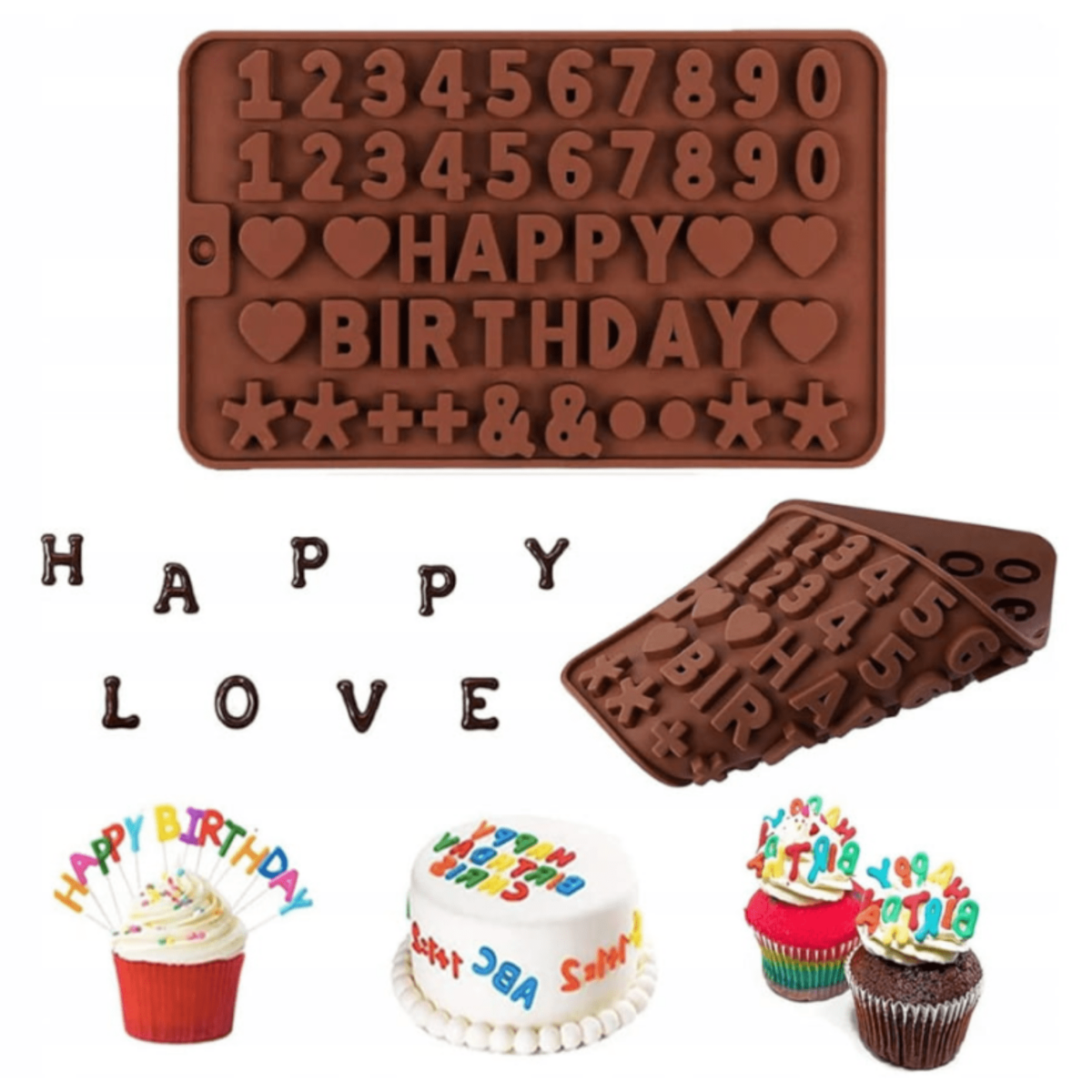 Forma de silicon praline CIFRE Happy Birthday - 20,5 cm - imagine 2