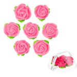 Flori din zahăr, Trandafiri roz cu frunze, set de 7 bucăți - imagine 2