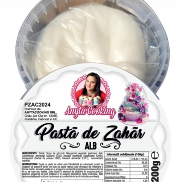 Pastă de zahăr pentru modelare, PREMIUM, Alb, 200g, Anyta Cooking