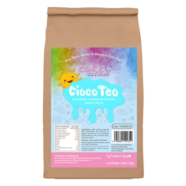 Ciocolată Decor, CiocoTeo TURCOAZ cu gust de Vanilie 1Kg